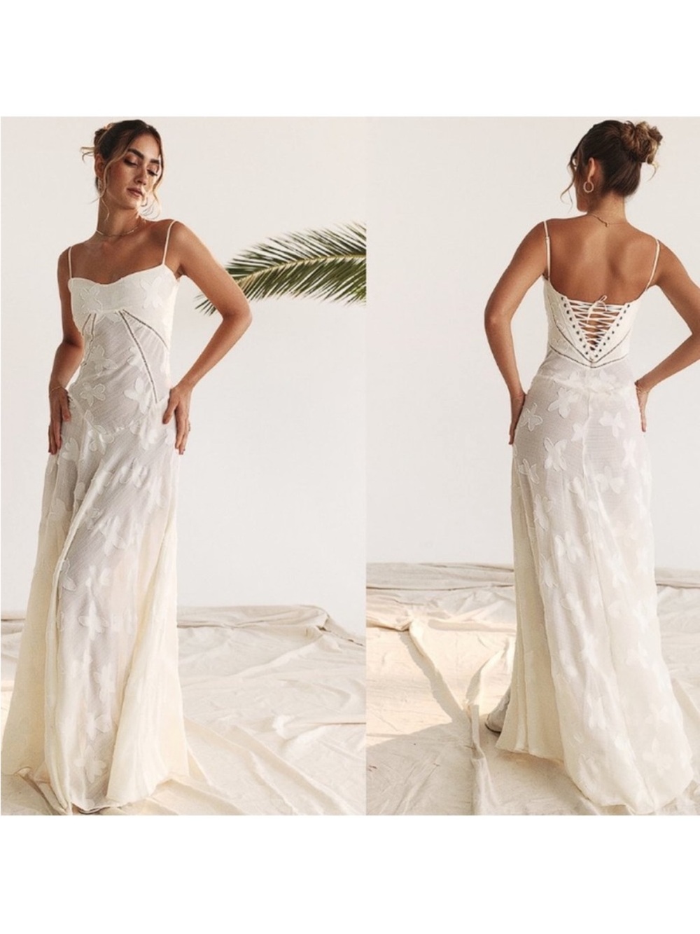 HOUSE OF CB 'Seren' Vintage Cream Floral Lace Back Maxi Dress